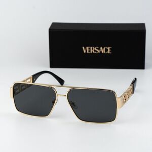 Versace Men Sunglasses Gold Grey Rectangle VE2290 100287 NEW AUTHENTIC